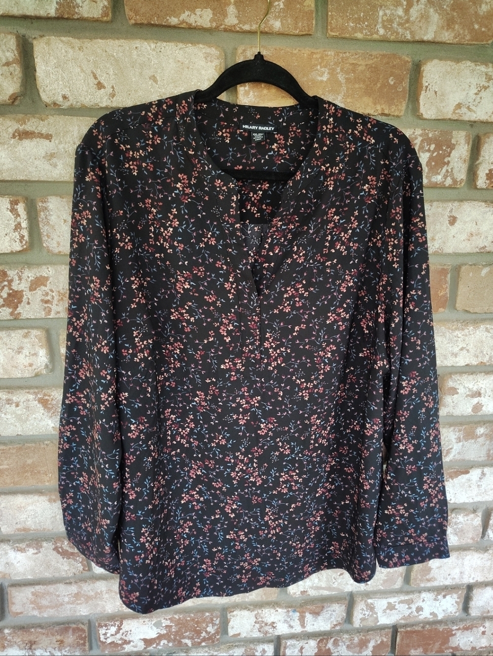 Hilary Radley Black Ditsy Floral Long Sleeve Popover Top Sz XXL Casual Career